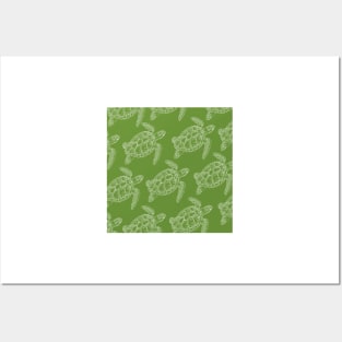 turtle aloha print pattern hawaii green and white Posters and Art